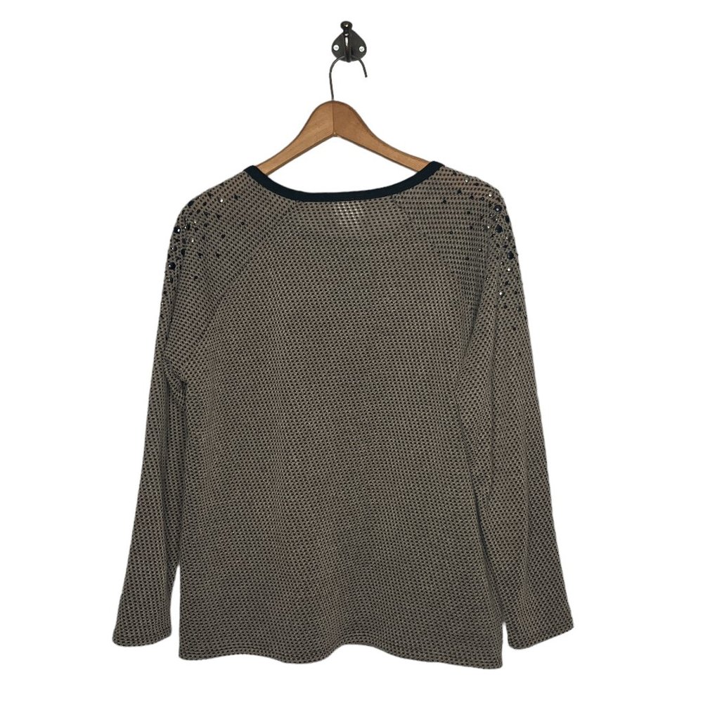 Vocal USA Small S Brown Black Thermal Waffle Knit Rhinestone Shoulder Bling Top - Picture 2 of 5
